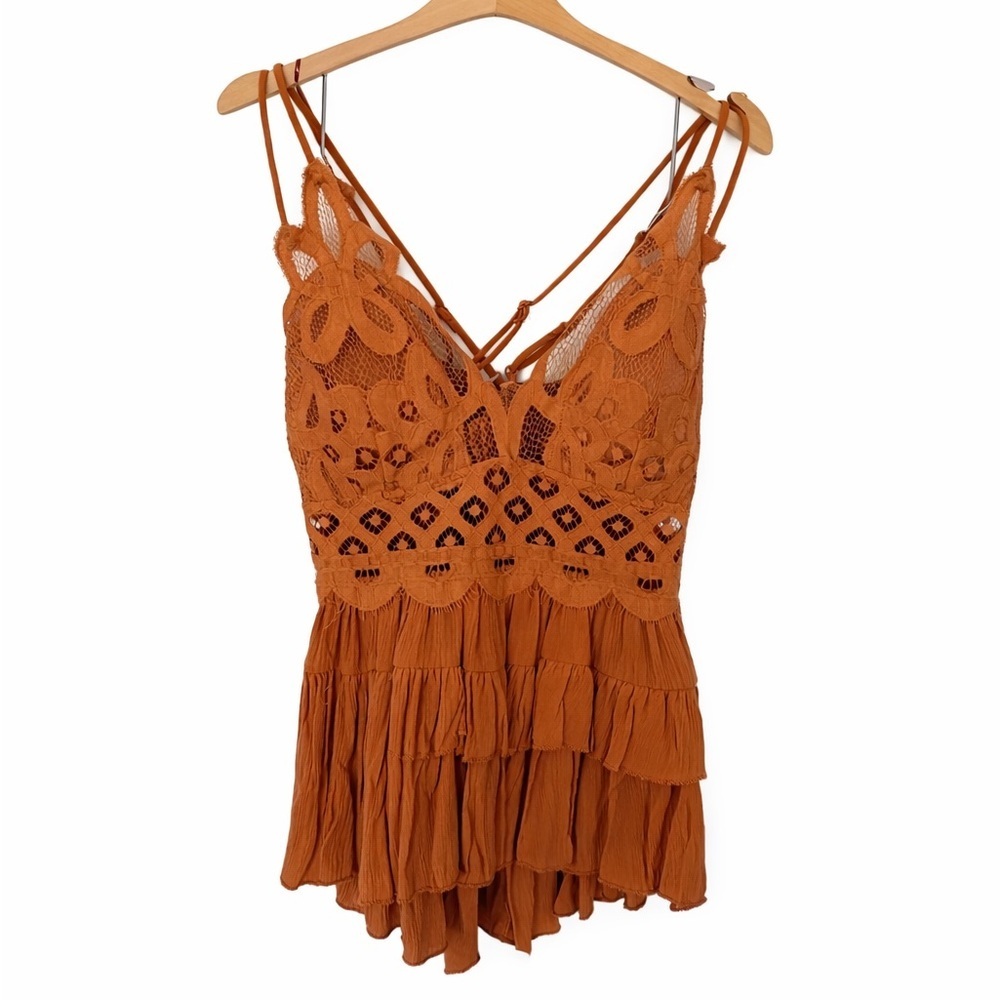 NWT ZENANA "Hot in Here" Top-Desert Orange-Size S-Crochet Lace-Boho Flowy